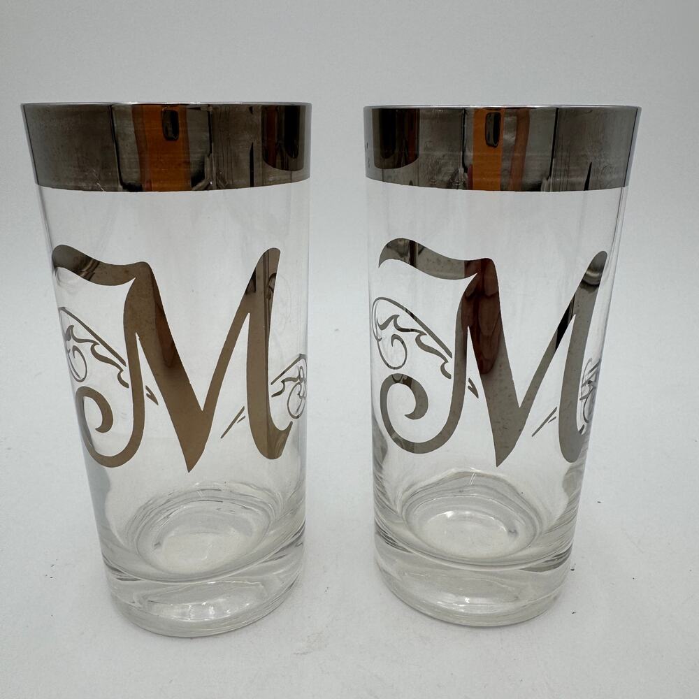 Vintage Monogram Platinum M Highball Tom Collins by Glastonbury Glasses 5.5"